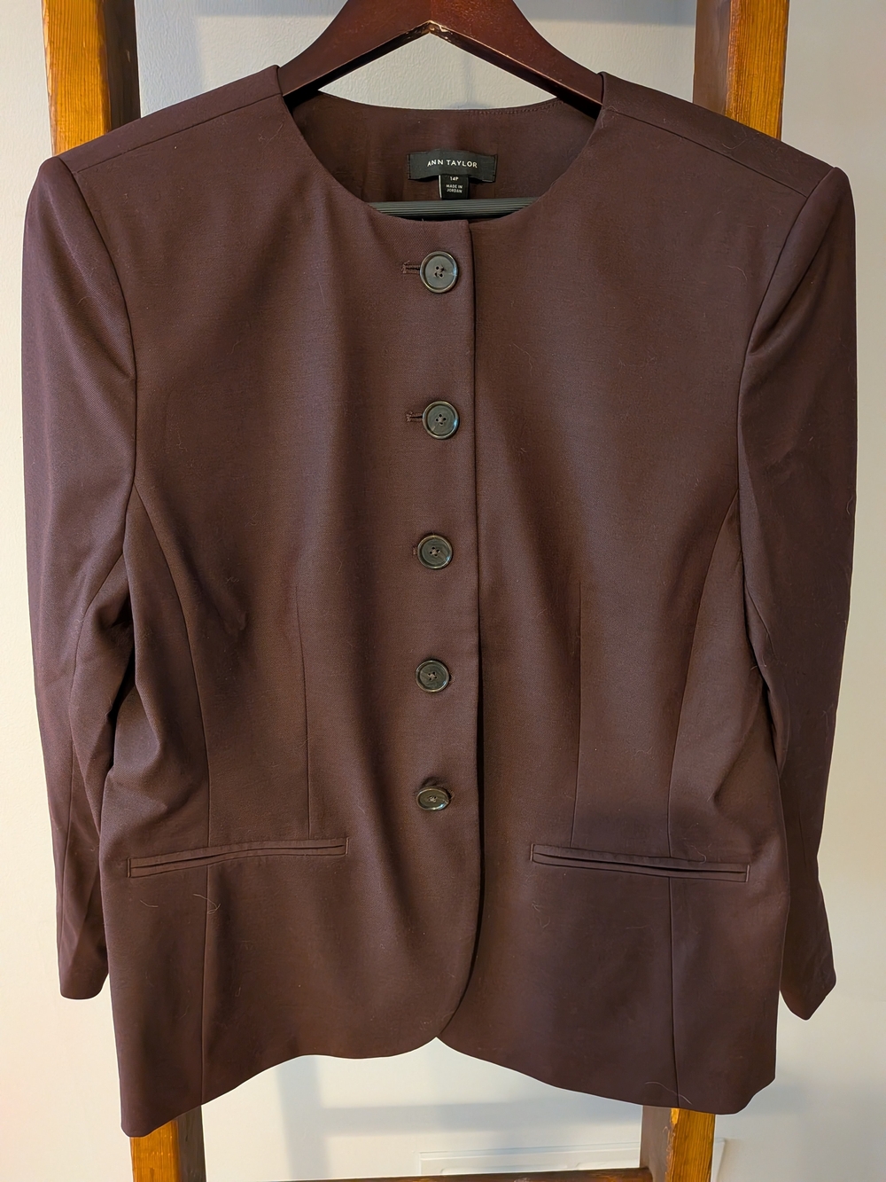 Ann Taylor Burgundy Petite Curved Hem Blazer